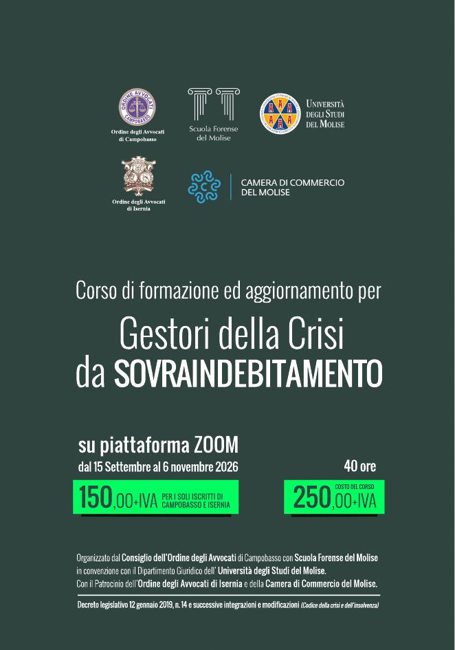 Locandina del Corso per Gestori della Crisi da Sovraindebitamento 2026