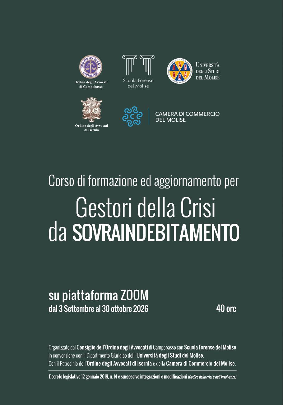Locandina del Corso per Gestori della Crisi da Sovraindebitamento 2026